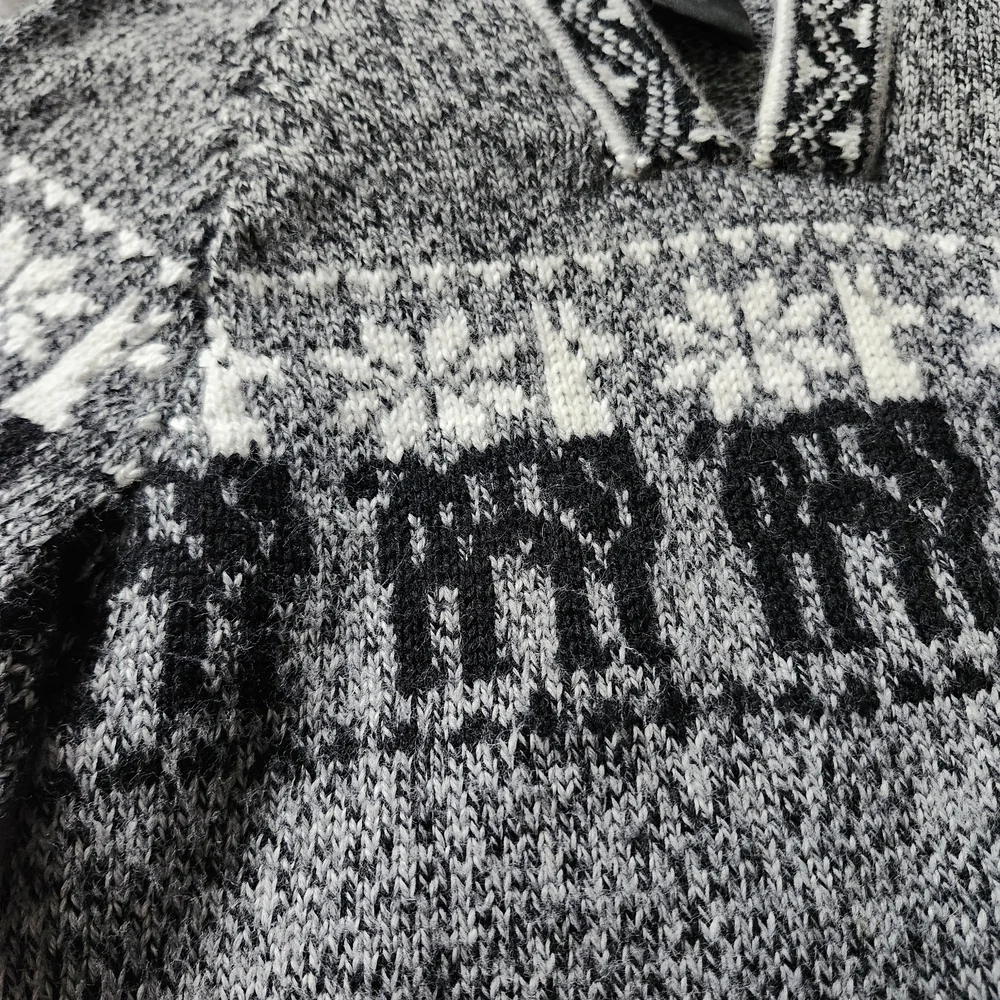 Black and White Hooded Knit Alpaca Wool Sweater with Geometric Alpaca Patterns - Picture 4 of 6